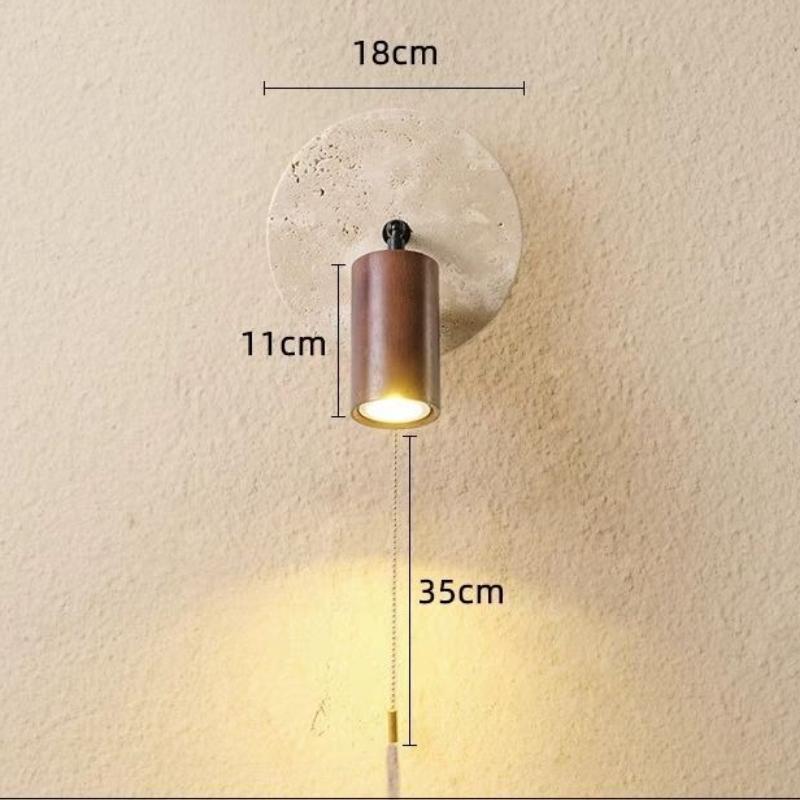 Modern New LED Natural Stone Wood Wall Lamp with Zipper Switch Living Room Study Bedroom Bedside Reading Lighting