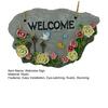 Resin Garden Welcome Sign with Flowers Birds Decorative Outdoor Garden Stone Plaque with Hemp Rope for Rustic Yard Lawn Patio Home Decor