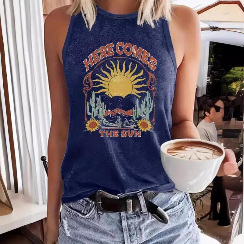 

Женские модные повседневные летние весенние блузки и рубашки без рукавов с цветочным узором и круглым вырезом L темно-синий