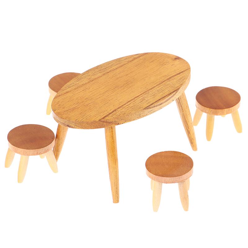 1/12 1set Miniature Dollhouse Furniture Wooden Dining Table Chair Set Simulation Toy