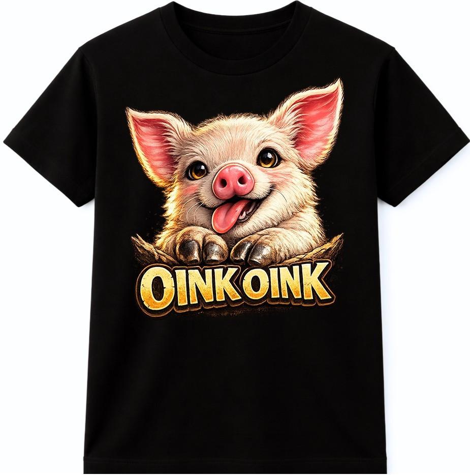 Oink Oink Pig T Shirt Cute Smiling Piglet Graphic Tee Farm Animal Casual Top S разноцветный