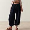 Women Spring Fall Fashion Wardrobe Staple Solid Color Drawstring High-Waisted Bloomers Ankle Pants Trousers