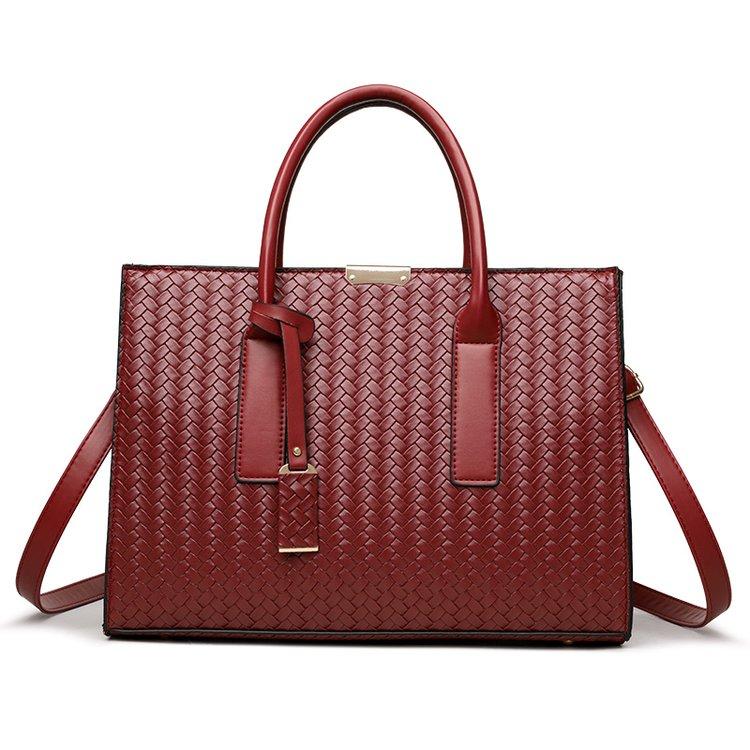 Women Woven Leather Tote Bag Large Capacity Handbag Top Handle Satchel Shoulder Bag for Work Business Daily