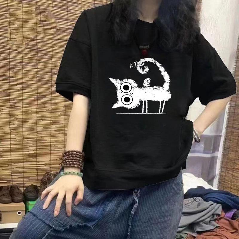 

Women s 100% Cotton Casual Short Sleeve Loose Slimming Plus Size Printed T-Shirt M - Suggest 85-100 jin