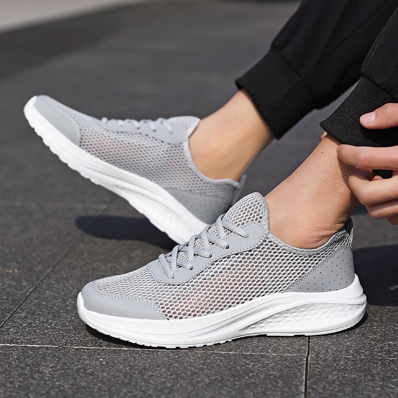 Men's Shoes Summer Hollow Mesh Shoes Mesh Breathable Thin Lightweight Casual Sports Shoes Large Size Thick-soled Travel Running Shoes