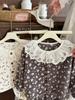 2025 New Children's Fleece-Lined Pajama Set: Girls' Lace Cardigan Homewear for Autumn and Winter