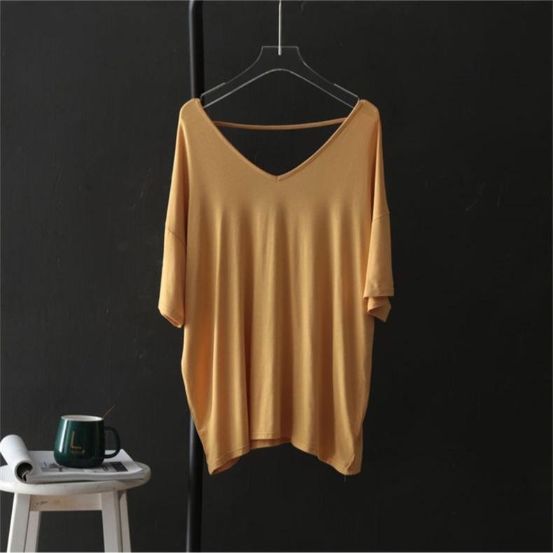 Short Sleeved T-shirt Women's Summer Thin Loose Casual Base Shirt V-neck Backless Irregular Top
