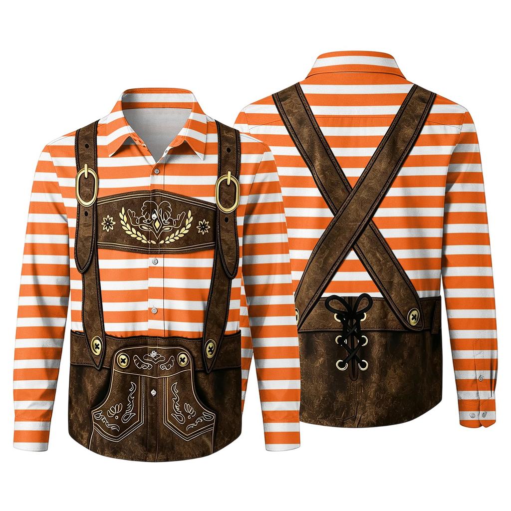 Men's Loose Fit Long Sleeve Shirt 3D Print Oktoberfest Style Button Down Shirt Casual Vintage Design Breathable Fabric Suitable for Outdoor Party