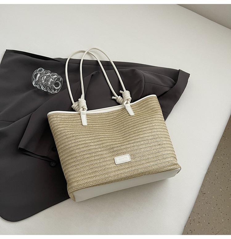 2025 summer simple and versatile beach bag wholesale casual shoulder bag premium texture straw woven tote bag