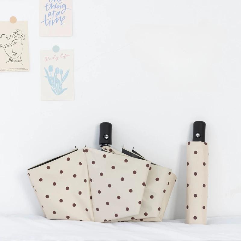 Fully Automatic Folding Polka Dot Umbrella UV Sun Protection Sun Umbrella Parasol Vinyl Simple Rain Dual-purpose Umbrella