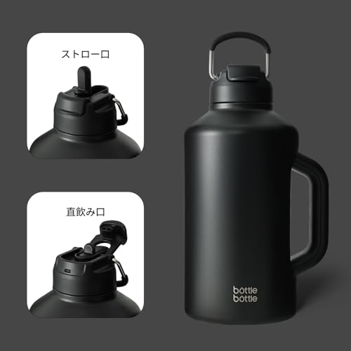 BOTTLE BOTTLE 1.8L Large Capacity Stainless Steel Water Bottle, Insulated, with Handle, Double Wall, Convenient 2-Way Cap, Straw or Direct Drinking, I