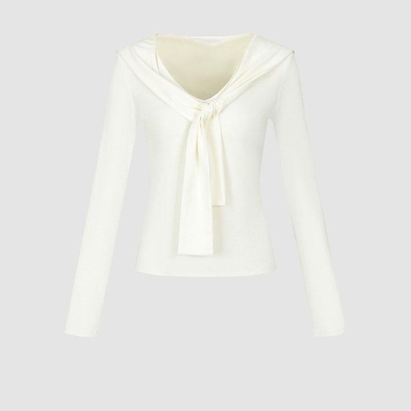 2025 Winter Women's Versatile Urban Lace-up V-neck Slim-fit T-shirt