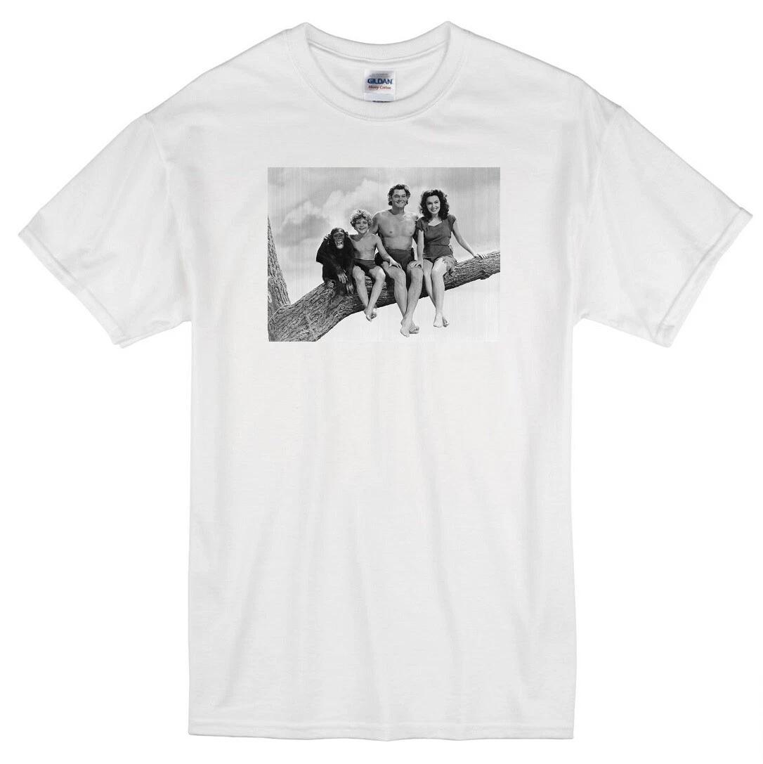 TARZAN JANE CHEETAH BOY JUNGLE MOVIE JOHNNY WEISMULLER RETRO WHITE T-shirt 4XL