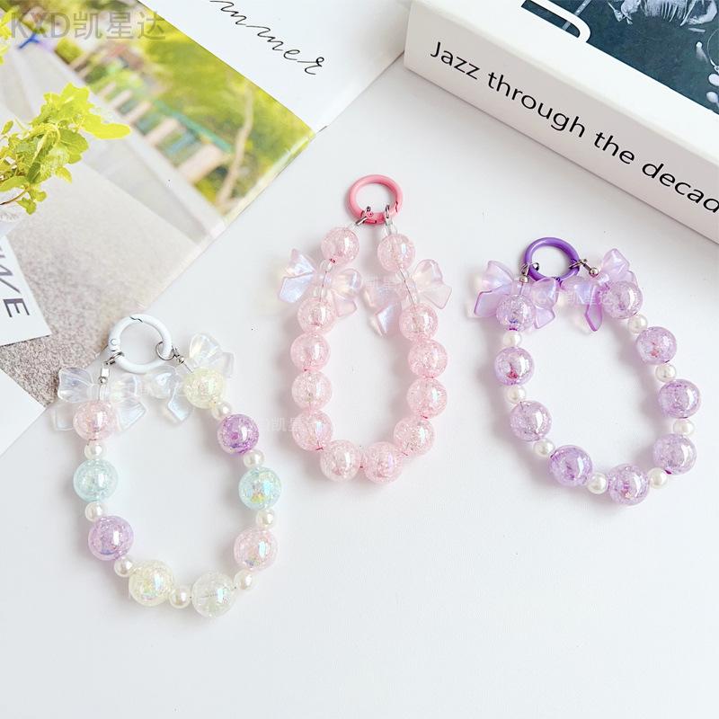 Summer Small Clear Bowknot Phone Chain Beaded Creative Crack Beads Car Hanging Decoration Cute Girl Blind Box