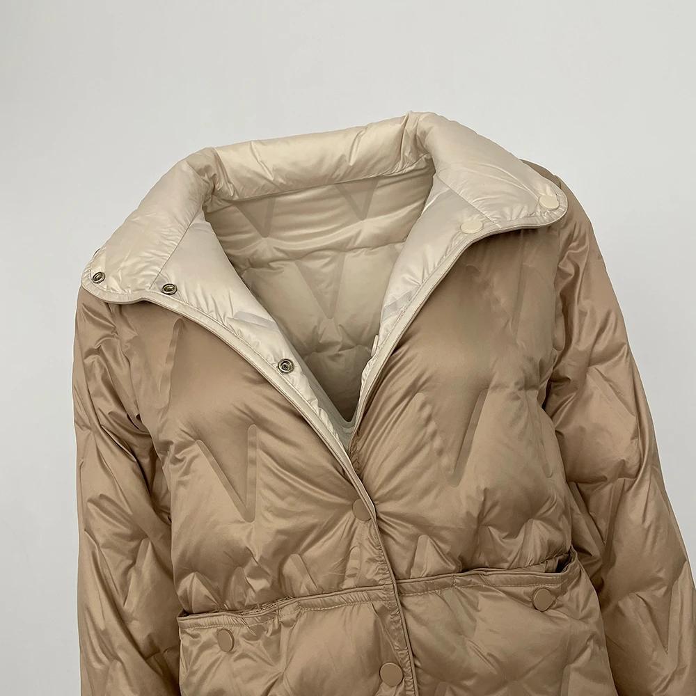 OFTBUY Осень-зима средней длины легкие пуховые пальто женские с воротником-стойкой — фото 8