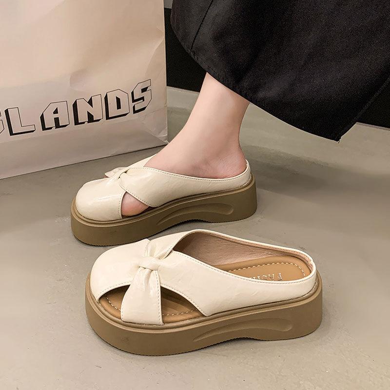 Thick-soled Hollow Bag Head Half Slippers Women's Summer Wear 2025 New One-pedal Small High-end Cool Slippers