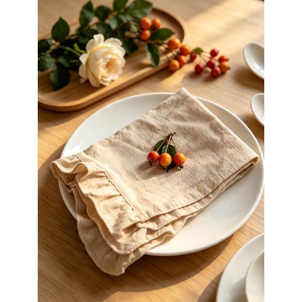 Cotton Napkins Ruffle Edge 45x45cm French Wavy Frill Washed Cloth Dinner Napkins Multiple Colors Wedding Party Table Setting Soft Washable Durable