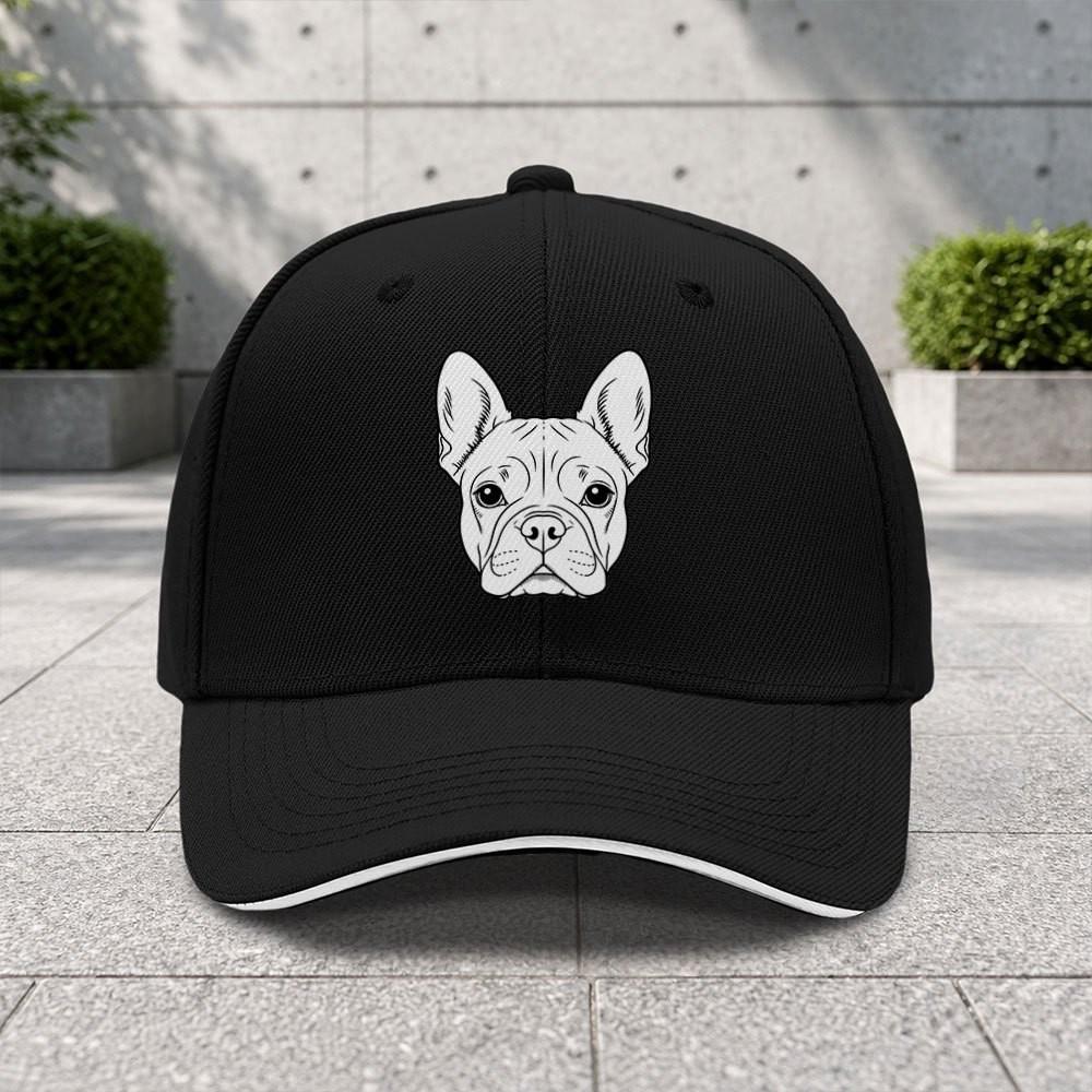 French Bulldog Head Graphic Baseball Cap Adjustable Cotton Blend Curved Brim Outdoor Sports Hat