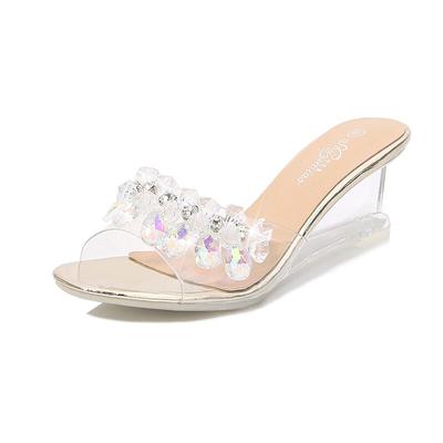 2021 New Women  Summer 6CM Clear Crystal Wedge Heels Sandals Show Party Fashion Sandals Transparent Sexy Sandals LFD