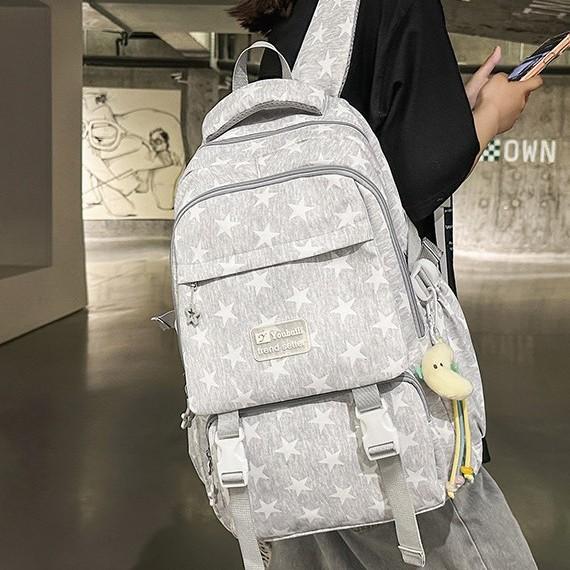 Schoolbag Wholesale Starlight Fog Ash and Polka Dot Star Backpack Junior High School Student Light Commuter Large Capacity School Bag Women's Backpack