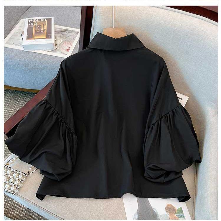 Women Shirt Solid Chiffon White Blouse for Women Loose Vintage Korean Shirts Single Breasted Lantern Sleeve Summer Tops