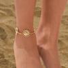 Salircon Vintage Sun Flower People Face Anklet Women Gold Color Elastic Foot Chain Summer Beach Party Female Jewelry