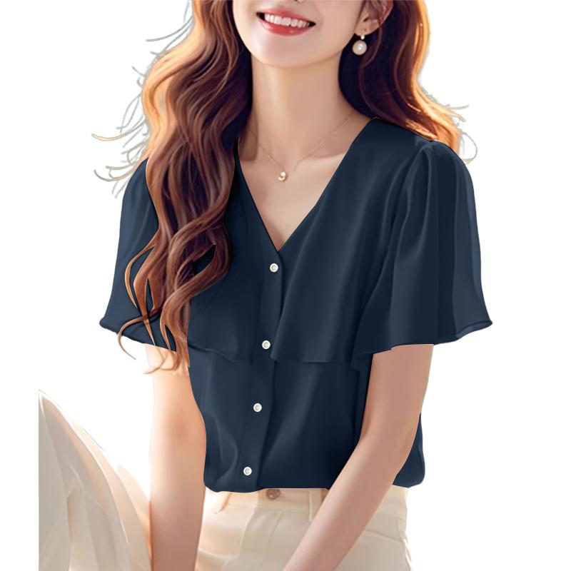 ZANZEA Women Casual V-Neck Loose Summer Short Sleeve Blouse