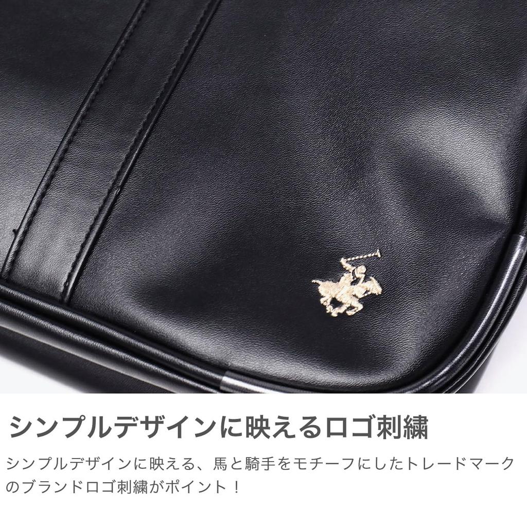 BEVERLY HILLS POLO CLUB Faux Leather School Bag Boston Bag Brown Black High School Girls Boys with Pouch bp002 Beige Water-repellent (Black [23])