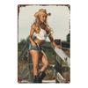 Vintage Metall Blechschild Sexy Kuhmädchen Pinup Girl mit Cowboyhut Retro Wandkunst Dekor für Westernbar Ranch Wohnzimmer xc