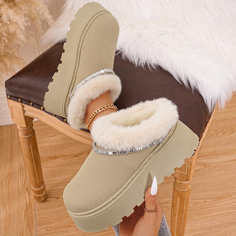 Fashion Crystal Strap Fur Ankle Boots Women Warm Short Plush Platform Snow Boots Woman Comfort Non Slip Thick Sole Cotton Shoes