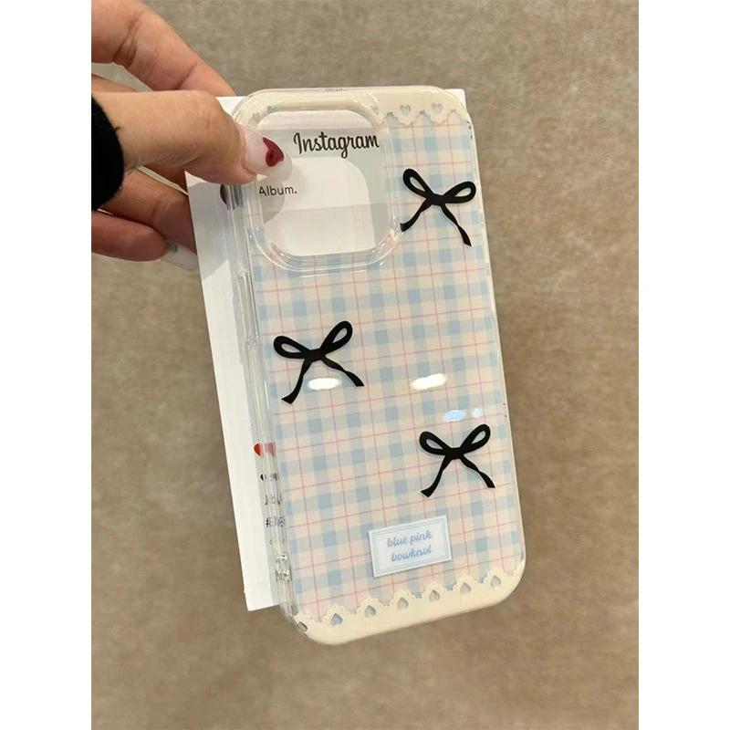 ins plaid bow iPhone16/17promax mobile phone case for Apple Air white background imd15 set 14