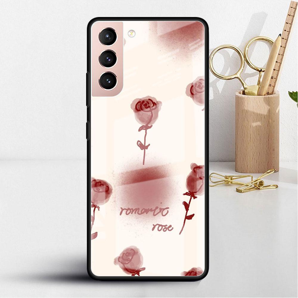 Flower Cute Glass Case For Samsung Galaxy S22 S20 FE S21 Plus Phone Cover S10 5G S9 Note 20 Ultra 10 Lite Shell