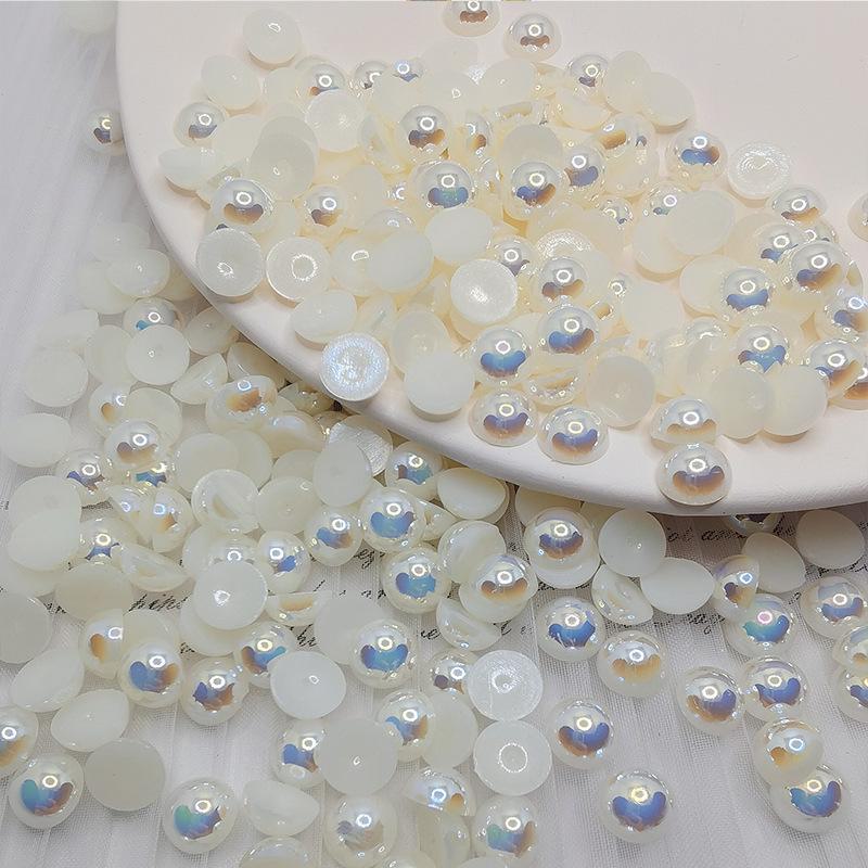 Halvcirkulära platta botten AB Fantasyfärg ABS Pärlemor Högblanka Runda Pärlor för DIY-Smycken & Nageldekor