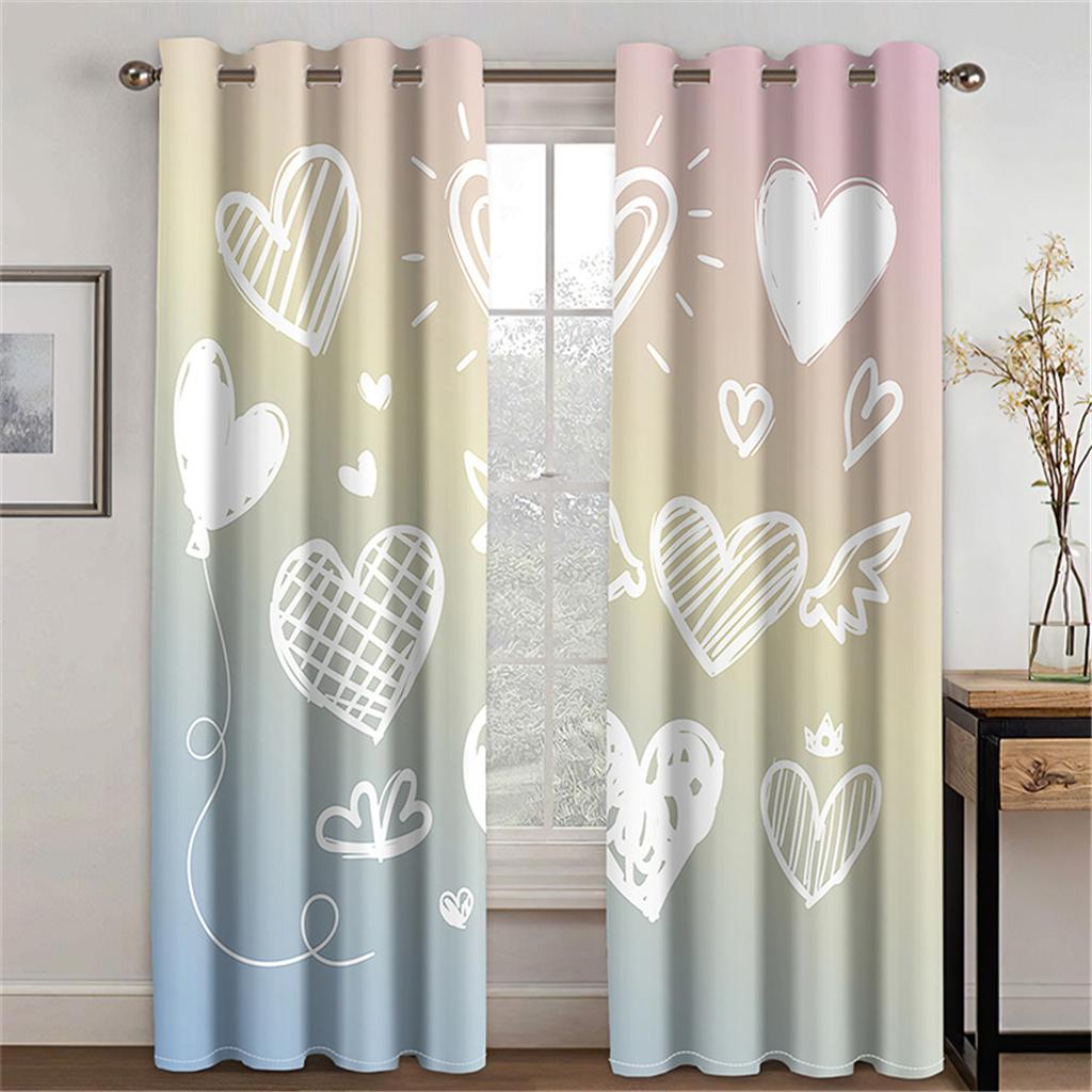 3d Curtains Love Pattern Colorful Red Peach Heart Curtains Balcony Living Room Window Decorative Curtains 2 Panels