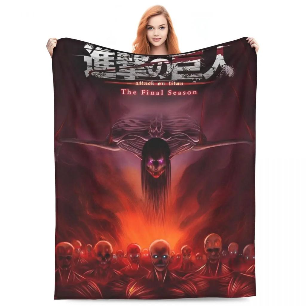 Attack On Titan Anime Manga Fleece Throw Blankets Action Blanket for Bedding Travel Lightweight Thin Bedroom Quilt
