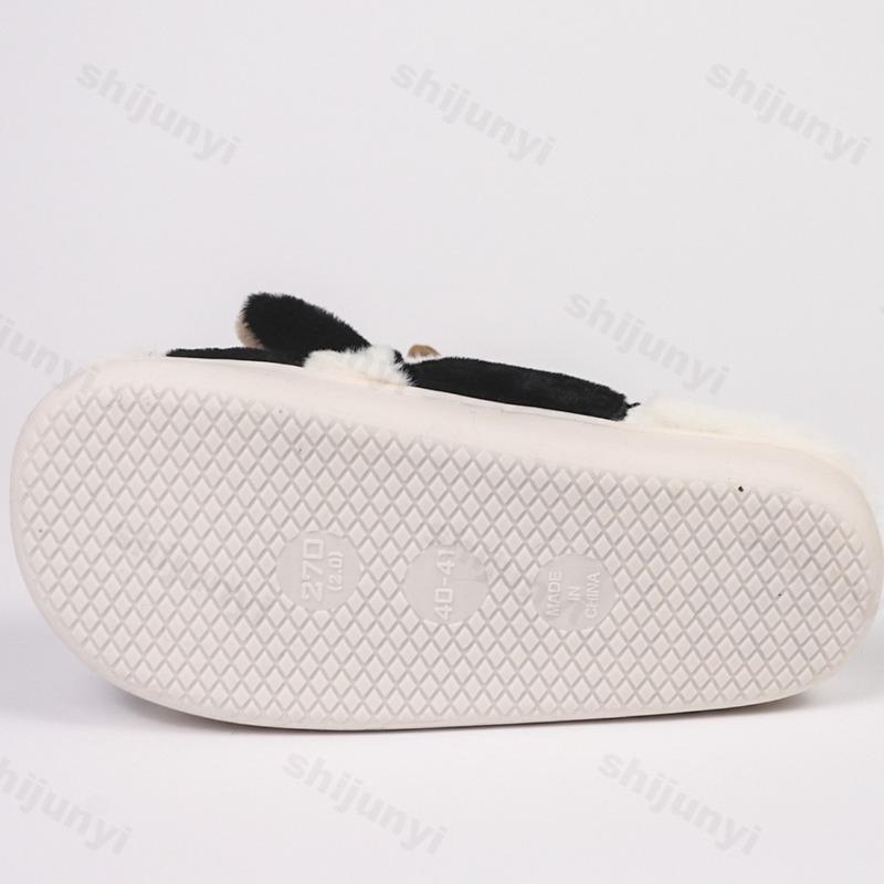 Fashion Womens Cotton Slippers Cartoon Cow Couple Non-Slip Warm Indoor Home Slippers Plush Fluffy 2025 Winter Comfortable Floor Slippers