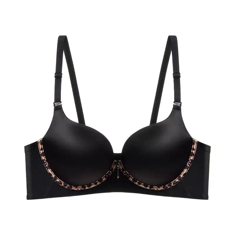 Sexy Leopard Print Front-button Bra for Small Breasts Push-up Bra for Side Breasts and Anti-sagging No Steel Ring Seamless Back Bra