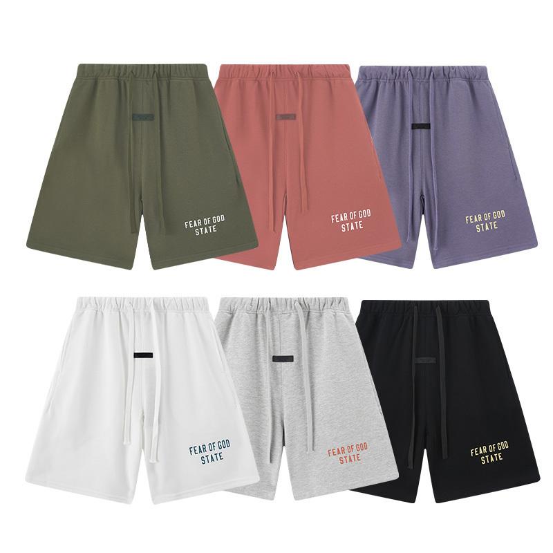 E855 Fear Of God Essentials Letter Sweat Shorts Unisex Oversized Cotton Drawstring Elastic Waist Streetwear Casual Sports Shorts