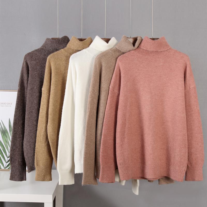 Hirsionsan Turtle Neck Solid Cashmere Sweater Women Elegant Soft Warm Female Knitted Pullovers Basic Loose Female Jumper
