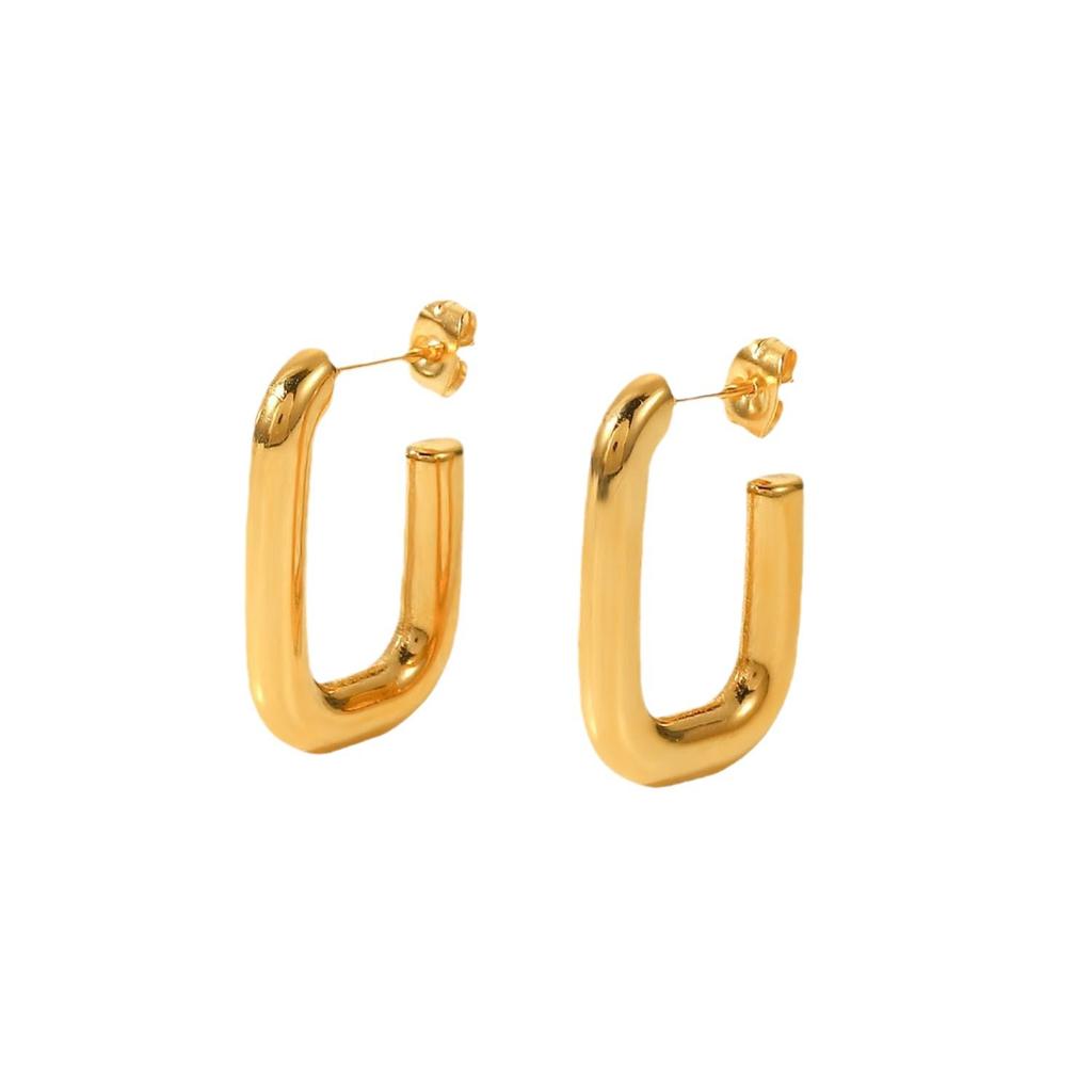 Yori Stainless Steel Long Square Stud Earrings Texture Metal Charm 18k Gold Color Texture Statement Jewelry Party