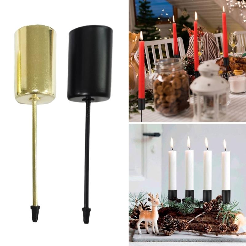 4Pcs Advent Wreath Candle Holders Stakes with Spikes Retro Taper Pillar Metal Candlestick Stand for Christmas Decors
