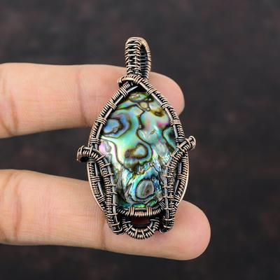 Abalone Shell Pendant Copper Wire Wrapped Gemstone Pendant Abalone Shell Jewelry Handmade Pendant Unique Copper Design Jewelry Gift For Her