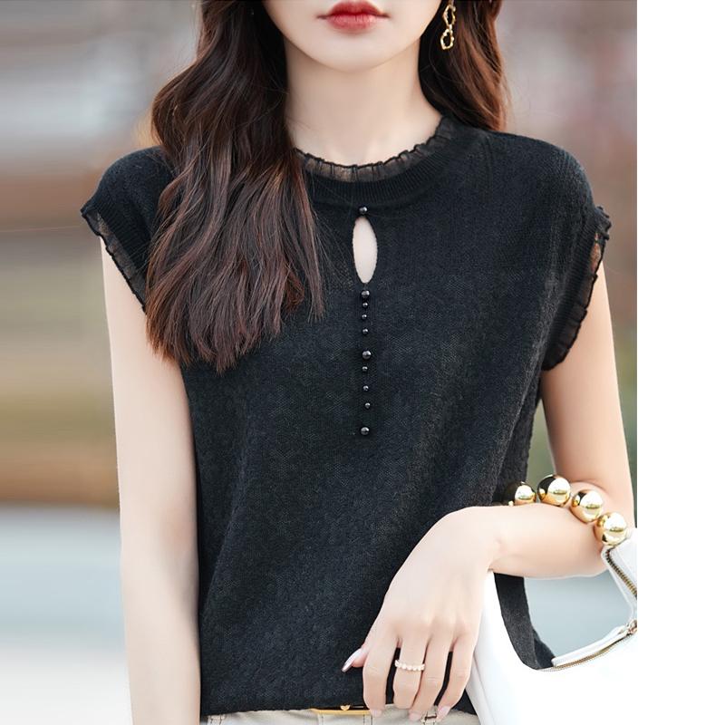 Moda Nouă Vară Fără mâneci Negru Tricotat Femei Pulovere O-Gât Pulovere Tricotate Pulovere Femei Topuri JJ29