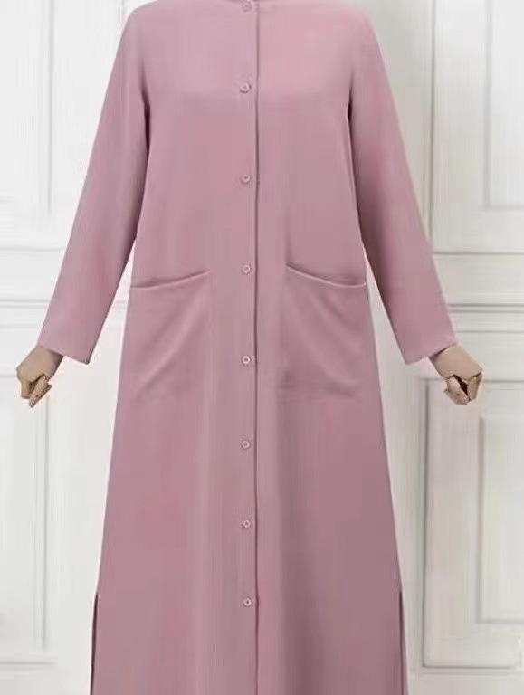 Middle East Muslim Solid Color Long Sleeve Loose Fit Round Neck Shirt Dress