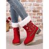 Women's Red Christmas Snow Boots Round Toe Chunky Heel Thick Sole High Heel Furry Lined Ankle Boots Warm Cotton Shoes