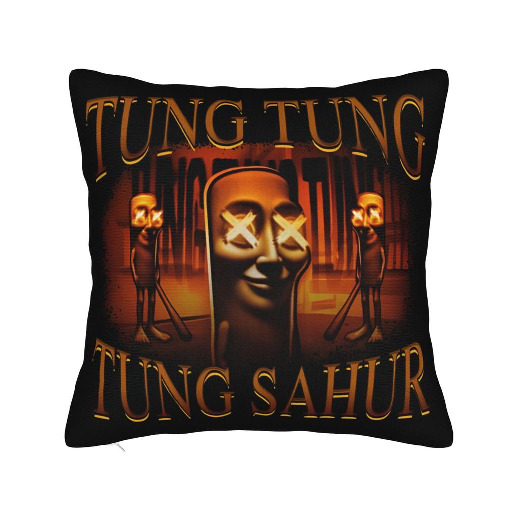Tung Tung Tung Sahur Face Square Pillow Cases Italian Brainrot Cushion Covers Customized Decorative Pillowcase for Car 40x40cm