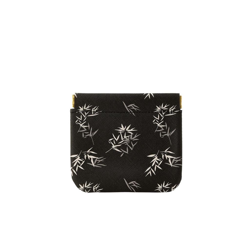 

Pu Leather New Chinese Style Leaf Spring Bag Earphone Bag Makeup Bag Travel Supplies Black(S)