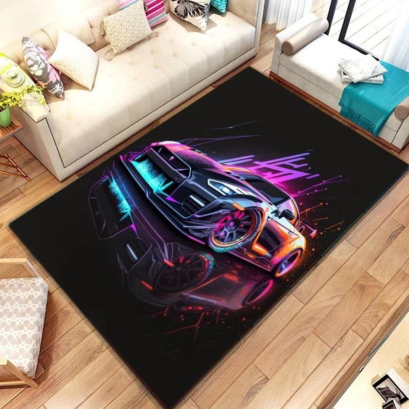 Sports Car Carpet Mat Rug Starry Sky Neon Lights Sci-Fi Futuristic Home Decoration Floor Mat Living Room Decoration Bedroom Rug