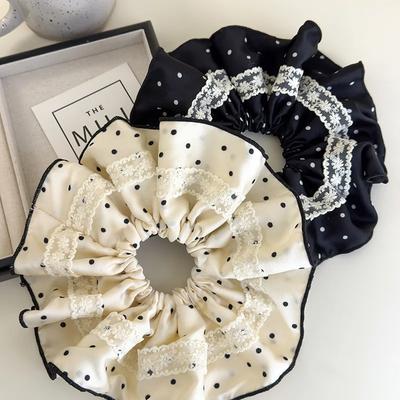 Retro French Black White Polka Dot Satin Lace Tuba Headbands Womens Gentle Temperament Head Rope Female Fashion Party Hair Ties