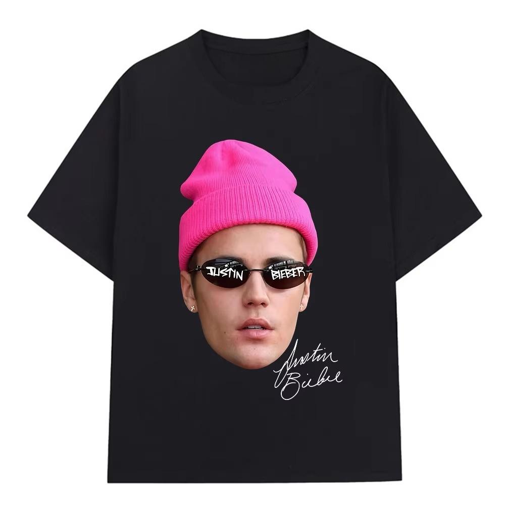 Summer 100 Pure Cotton Mens and Womens Portrait Letter Printed Hiphop Round Neck Short Sleeved Street Breathable Tshirt